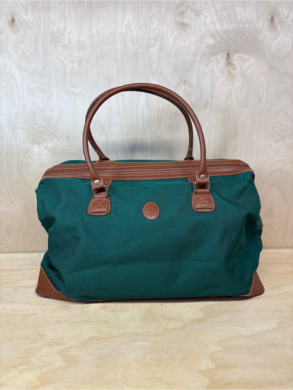 Ralph Lauren Green Canvas Travel Weekend Gladstone Bag with Brown Leather Trim